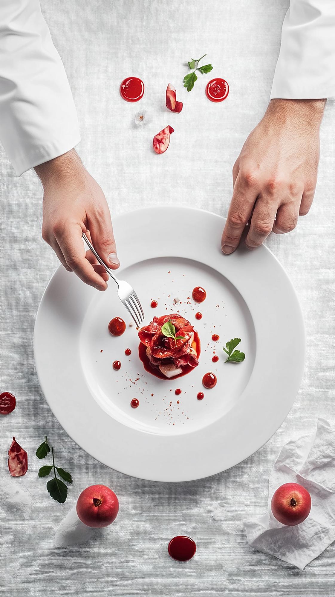 Chef demonstrating plated dish
